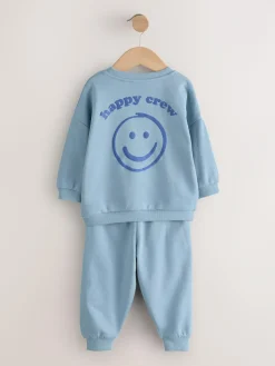 Next Single Printed Crew Neck Sweat Top & Joggers Set (3mths-7yrs) Light Blue