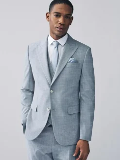 Online Next Light Blue Slim Fit Check Suit Jacket