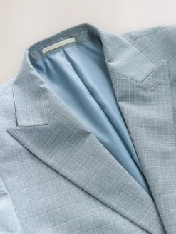Online Next Light Blue Slim Fit Check Suit Jacket