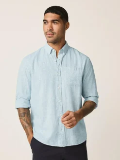 Next Standard Collar Cotton Linen Blend Long Sleeve Shirt^ Shirts
