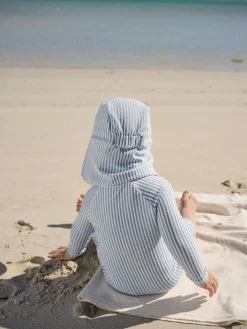 New Next Striped Sunsafe Swimsuit and Hat Set (3mths-7yrs) Light Blue