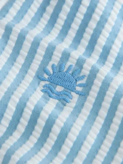 New Next Striped Sunsafe Swimsuit and Hat Set (3mths-7yrs) Light Blue