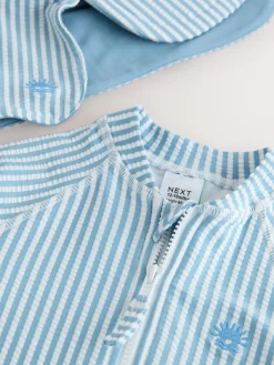 New Next Striped Sunsafe Swimsuit and Hat Set (3mths-7yrs) Light Blue