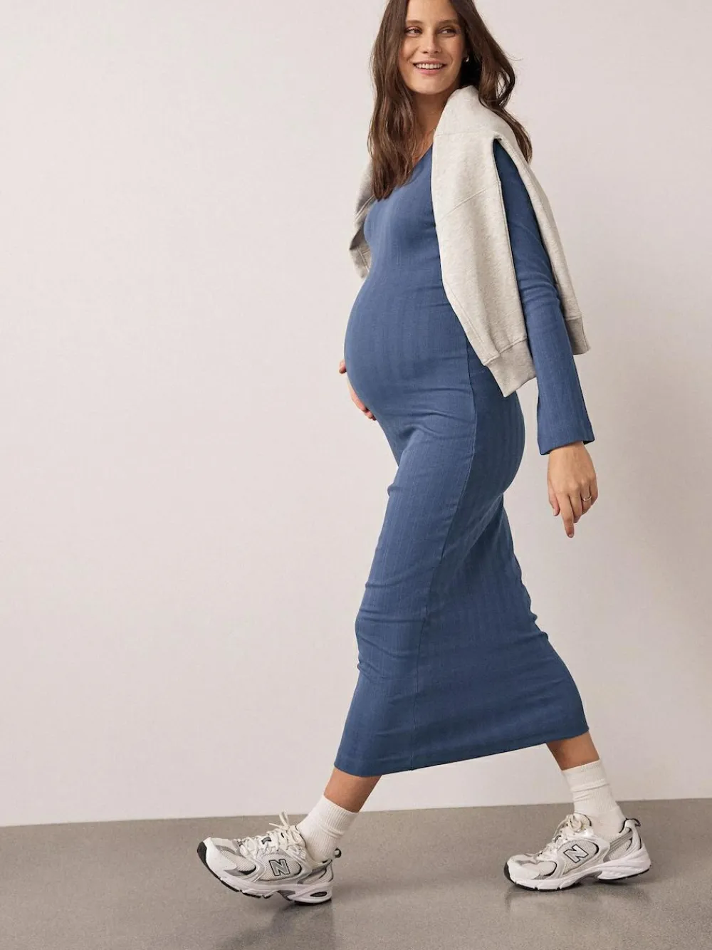 Best Next Tie Back Ribbed V-Neck Dress Light Blue