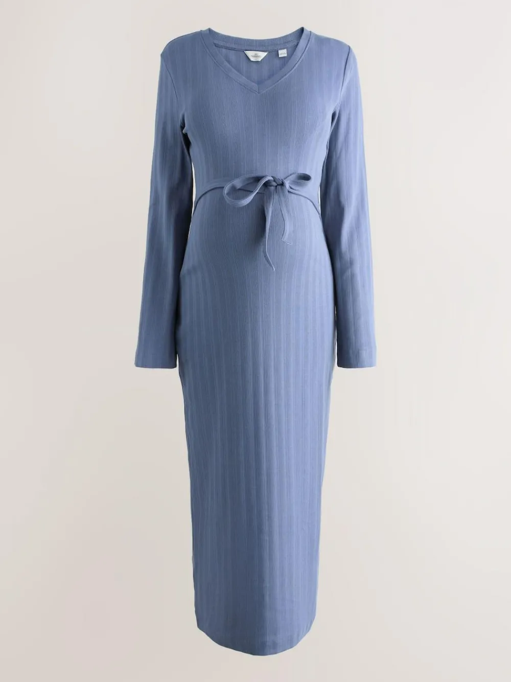 Best Next Tie Back Ribbed V-Neck Dress Light Blue
