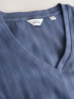 Best Next Tie Back Ribbed V-Neck Dress Light Blue