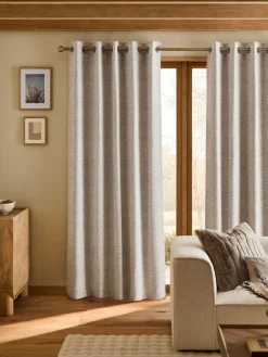 New Next Bouclé Lined Eyelet Curtains Light Grey