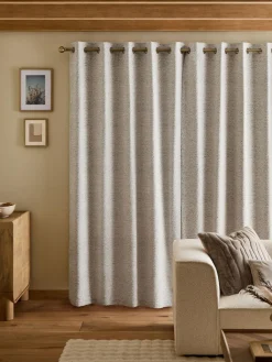 New Next Bouclé Lined Eyelet Curtains Light Grey