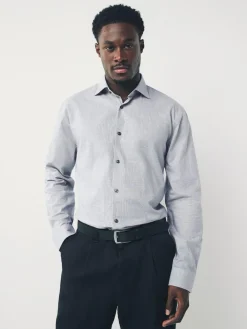 Next Light Grey Regular Fit Check Soft Touch 100% Cotton Smart Long Sleeve Shirt^ Shirts