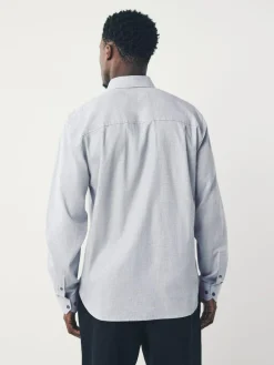 Next Light Grey Regular Fit Check Soft Touch 100% Cotton Smart Long Sleeve Shirt^ Shirts