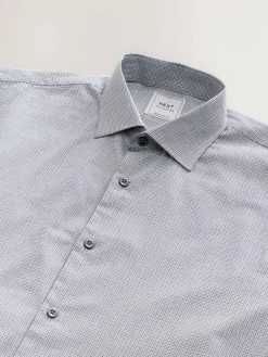 Next Light Grey Regular Fit Check Soft Touch 100% Cotton Smart Long Sleeve Shirt^ Shirts