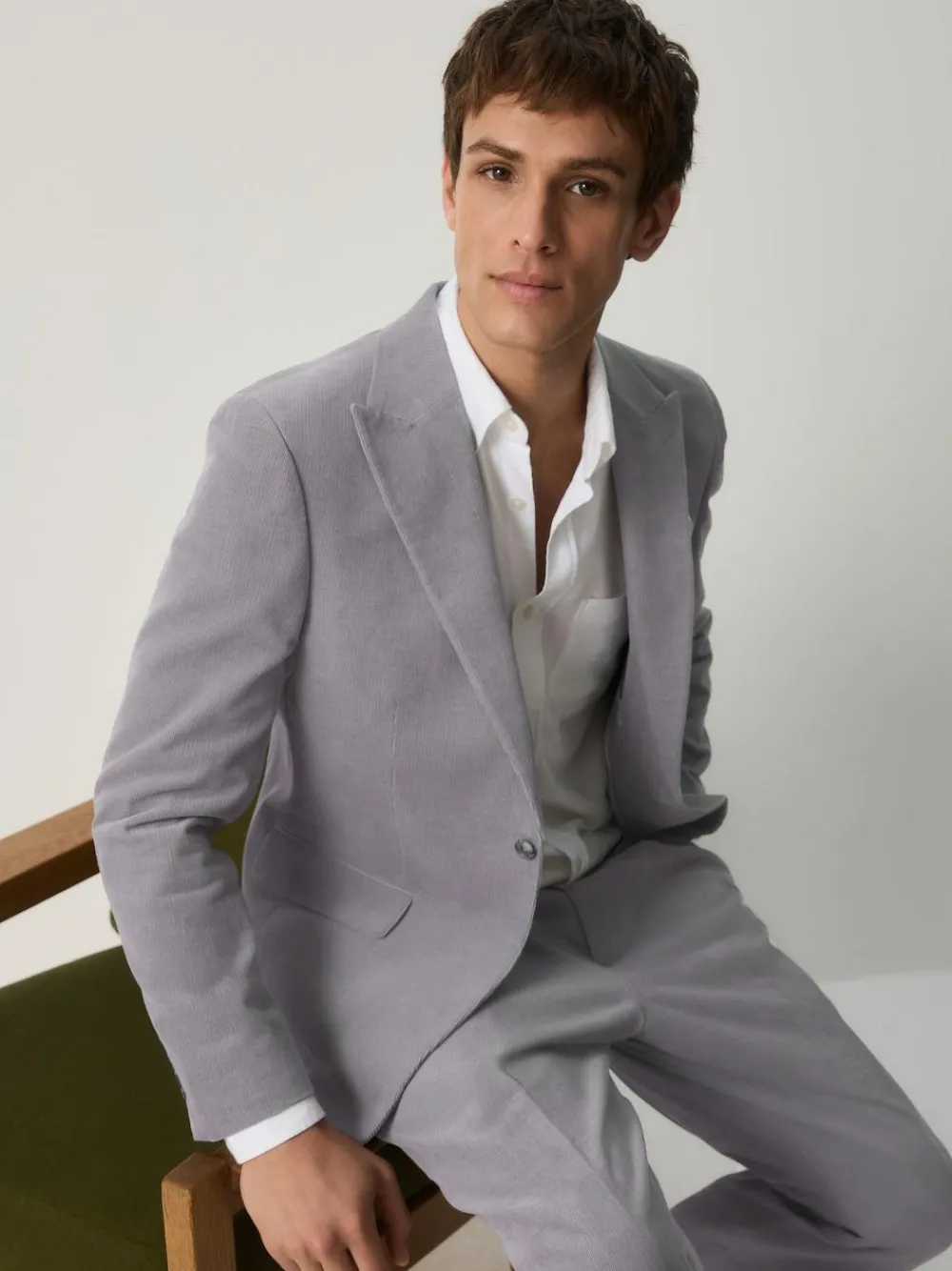 Discount Next Slim Fit Corduroy Suit Jacket Light Grey