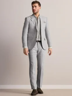 New Next Slim Fit Leomaster Italian 100% Linen Suit Jacket Light Grey