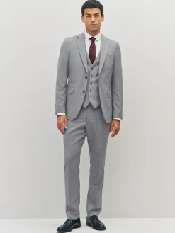 Outlet Next Slim Fit Textured Wool Blend Suit Jacket Light Grey