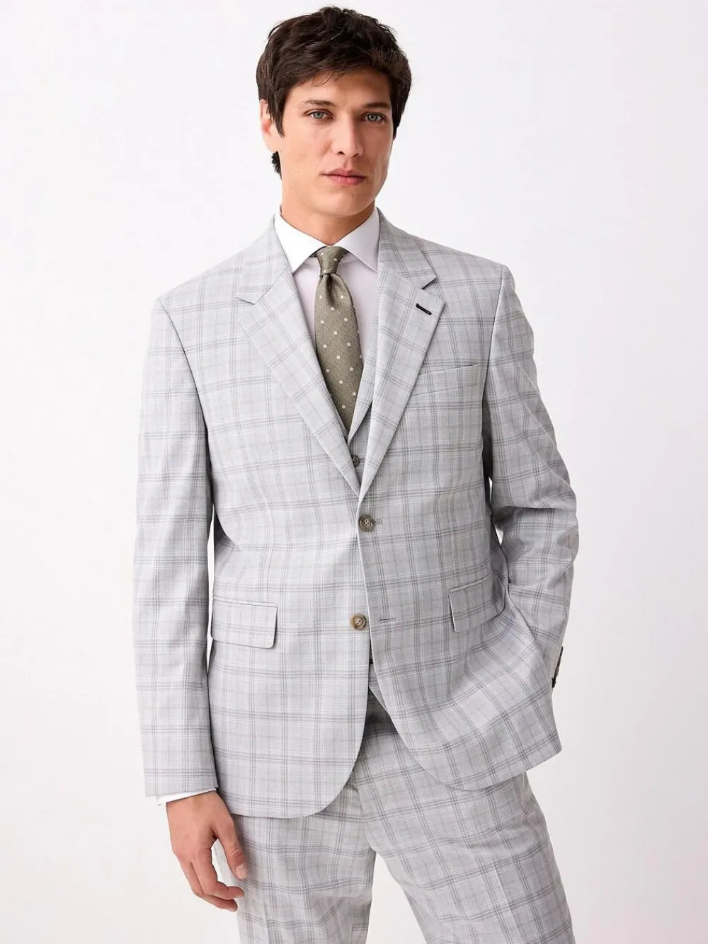 Next Light Grey Tailored Fit Check Suit Jacket^ Grey Suits