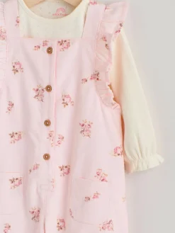 Best Next Baby Print Long Sleeve Bodysuit and Cord Dungarees Set 2 Piece (0mths-2yrs) Light Pink Ditsy