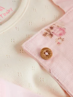 Best Next Baby Print Long Sleeve Bodysuit and Cord Dungarees Set 2 Piece (0mths-2yrs) Light Pink Ditsy