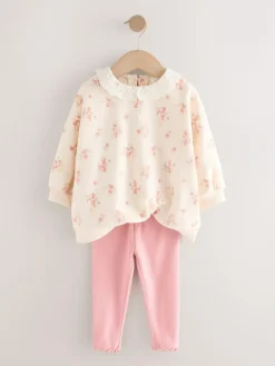 Next Light Pink Ditsy Floral Collar Sweatshirt and Leggings Set (3mths-7yrs)^ Sweatshirts & Hoodies|Sets & Co-Ords