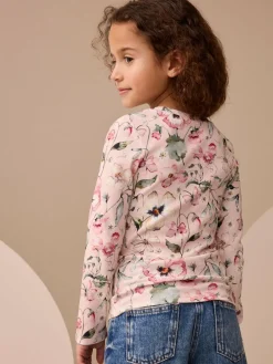 Next Light Pink Floral Long Sleeve Ribbed Top (3-16yrs)^ Nightwear|Tops