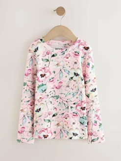 Next Light Pink Floral Long Sleeve Ribbed Top (3-16yrs)^ Nightwear|Tops