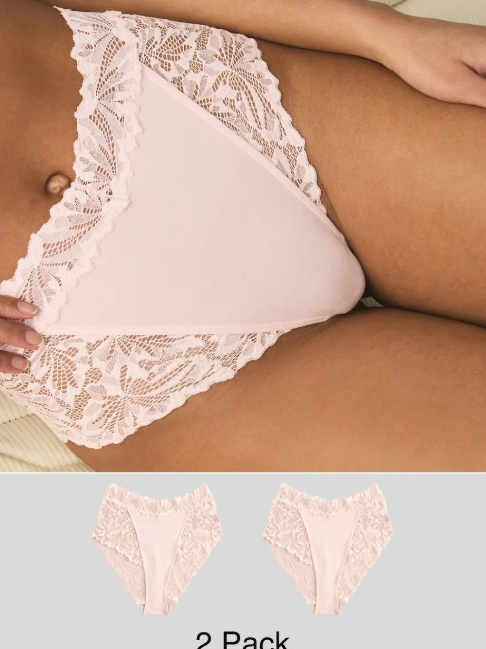 Next Light Pink High Waist High Leg Ultimate Comfort Lace Knickers 2 Pack