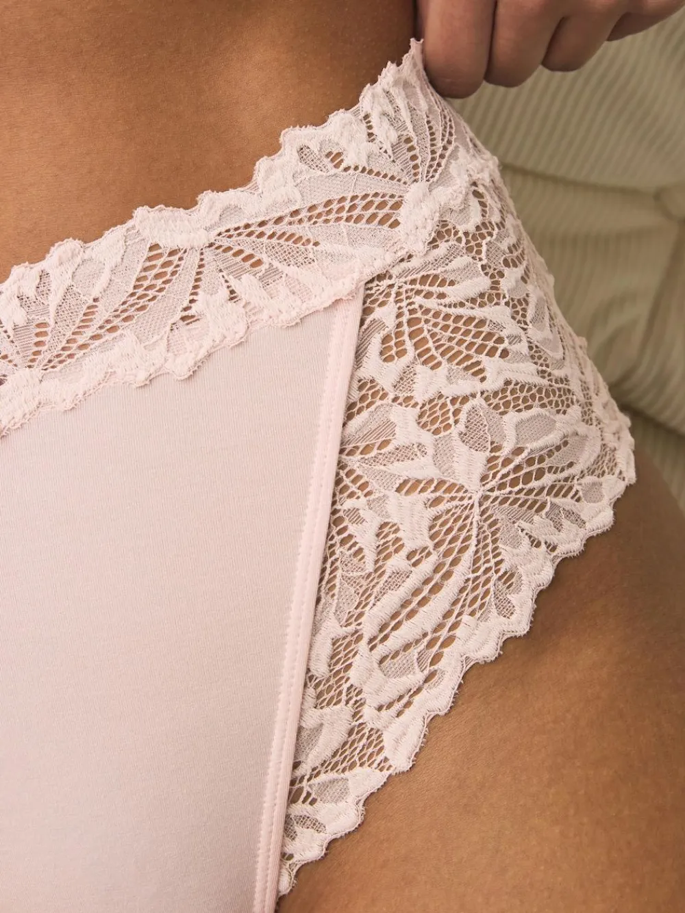 Next Light Pink High Waist High Leg Ultimate Comfort Lace Knickers 2 Pack