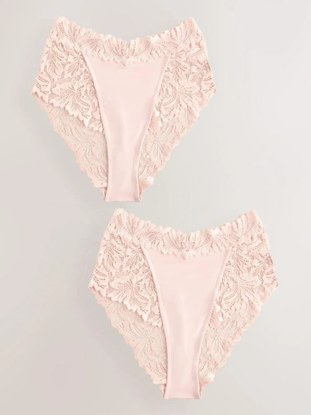 Next Light Pink High Waist High Leg Ultimate Comfort Lace Knickers 2 Pack