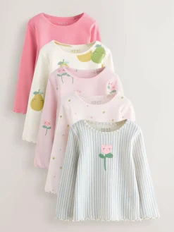Outlet Next Light Pink Ribbed Long Sleeve Tops 5 Pack (3mths-7yrs)