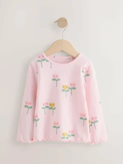 Outlet Next Light Pink Ribbed Long Sleeve Tops 5 Pack (3mths-7yrs)