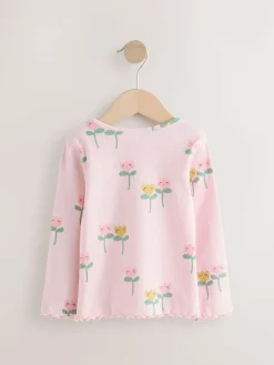 Outlet Next Light Pink Ribbed Long Sleeve Tops 5 Pack (3mths-7yrs)