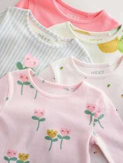 Outlet Next Light Pink Ribbed Long Sleeve Tops 5 Pack (3mths-7yrs)