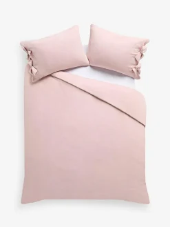 Outlet Next Supersoft 100% Brushed Cotton Duvet Cover Bow Tie Edge and Pillowcase Set Light Pink