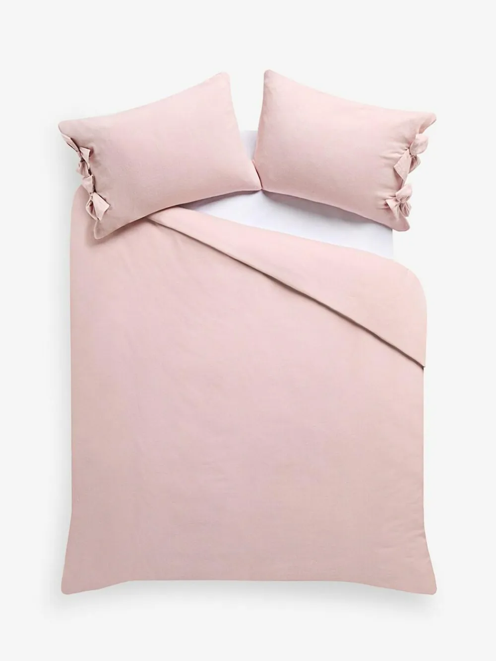 Outlet Next Supersoft 100% Brushed Cotton Duvet Cover Bow Tie Edge and Pillowcase Set Light Pink