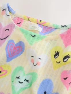 Best Next Short Sleeve Jersey Dress (3-16yrs) Light Yellow Heart Print