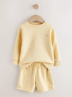 Best Next Single Plain Crew Neck Sweatshirt and Shorts Set (3mths-7yrs) Light Yellow