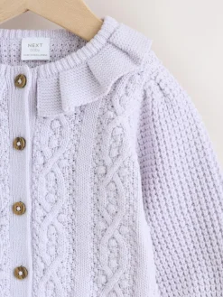 Best Next Lilac Purple Frill Collar Knitted Baby Cardigan (0mths-2yrs)