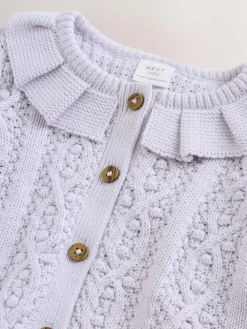 Best Next Lilac Purple Frill Collar Knitted Baby Cardigan (0mths-2yrs)