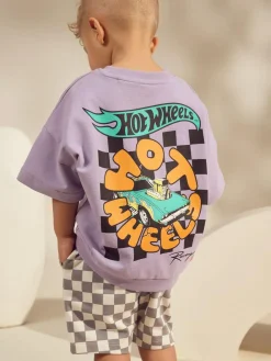 Next Lilac Purple Hot Wheels Check Short T-Shirt Set (9mths-8yrs)^BOY Shorts|Tops