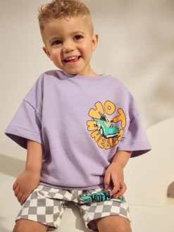 Next Lilac Purple Hot Wheels Check Short T-Shirt Set (9mths-8yrs)^BOY Shorts|Tops