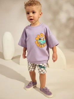 Next Lilac Purple Hot Wheels Check Short T-Shirt Set (9mths-8yrs)^BOY Shorts|Tops