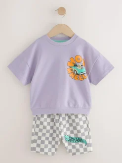Next Lilac Purple Hot Wheels Check Short T-Shirt Set (9mths-8yrs)^BOY Shorts|Tops