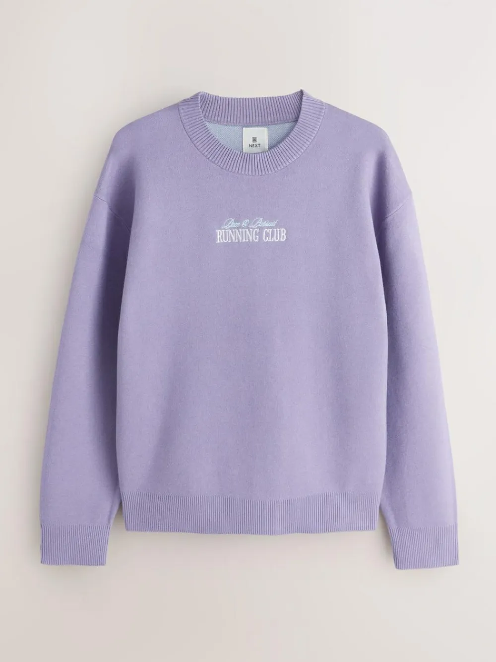 Clearance Next Lilac Purple N.Premium Relaxed Fit Mid Weight Running Club Graphic Crew Neck Jumper