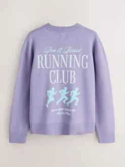 Clearance Next Lilac Purple N.Premium Relaxed Fit Mid Weight Running Club Graphic Crew Neck Jumper
