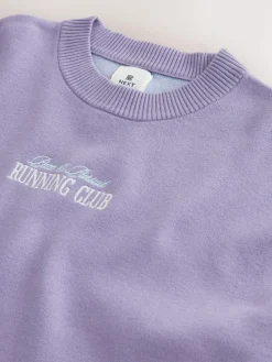 Clearance Next Lilac Purple N.Premium Relaxed Fit Mid Weight Running Club Graphic Crew Neck Jumper