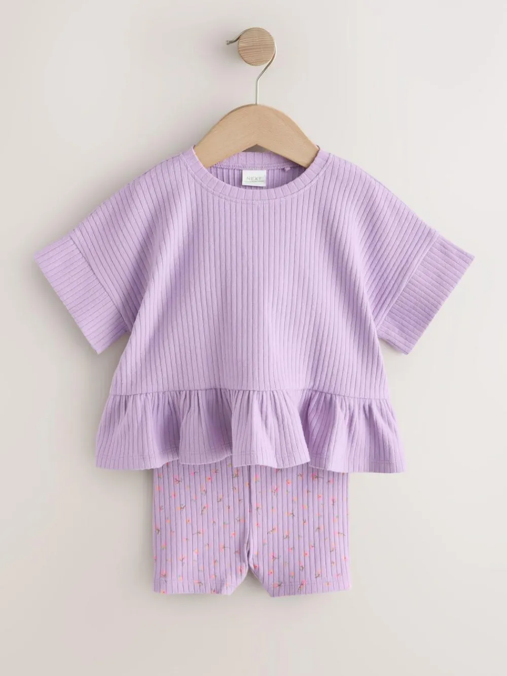 New Next Lilac Purple Short Sleeve Ribbed Top and Shorts Set (3mths-7yrs)