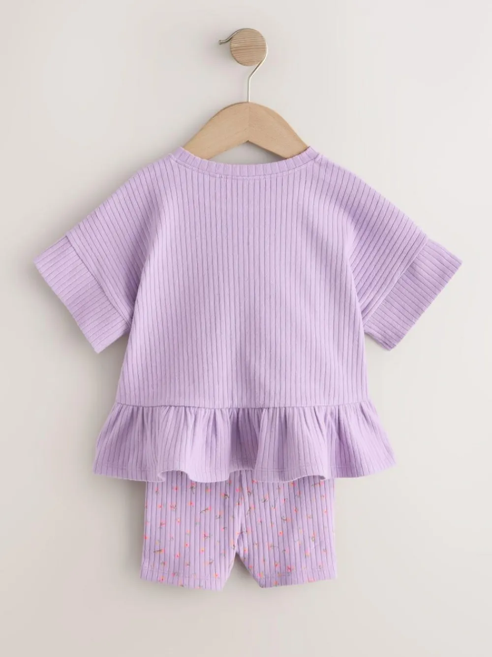 New Next Lilac Purple Short Sleeve Ribbed Top and Shorts Set (3mths-7yrs)