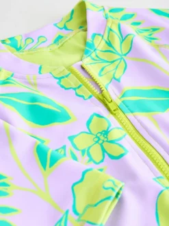 Outlet Next Short Sleeved Sunsafe Swimsuit (3mths-16yrs) Lilac Purple Tropical