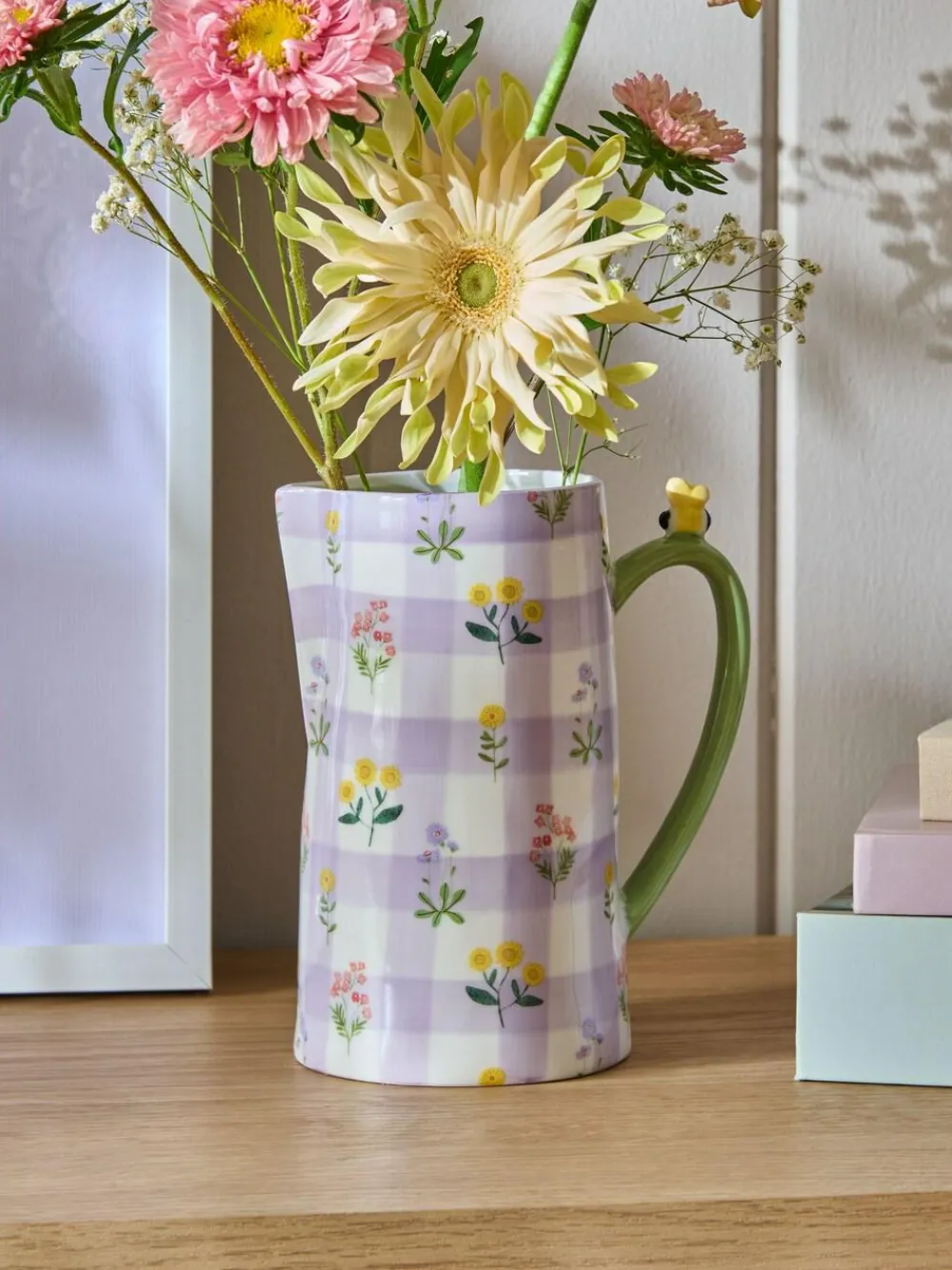 Outlet Next Lilac/White Gingham Floral Ceramic Jug Vase