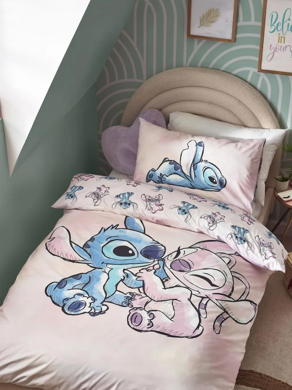 Hot Next Lilo & Stitch Purple Reversible 100% Cotton Duvet Cover and Pillowcase Set