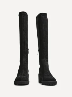 New Linzi Kortina Brown Suede High Leg Boots With Wedged Heel Black